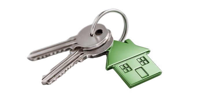 Silver Keys with Green House Keychain, PNG