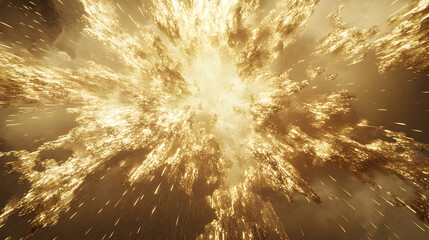 Golden explosion abstract background with dynamic burst of light and energy
