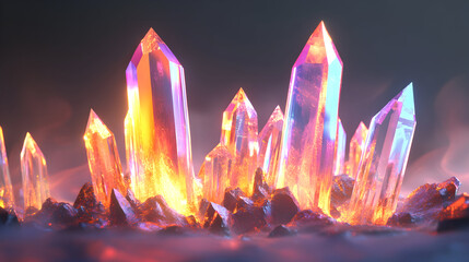 Mystical Crystal Formation with Glowing Light Emitting a Magical and Fantasy Aura