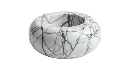 Marble Donut Object sits on Transparent Background with Elegant Veins and Smooth Surface