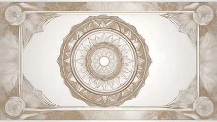 Ornate, light beige, decorative frame with a central mandala design