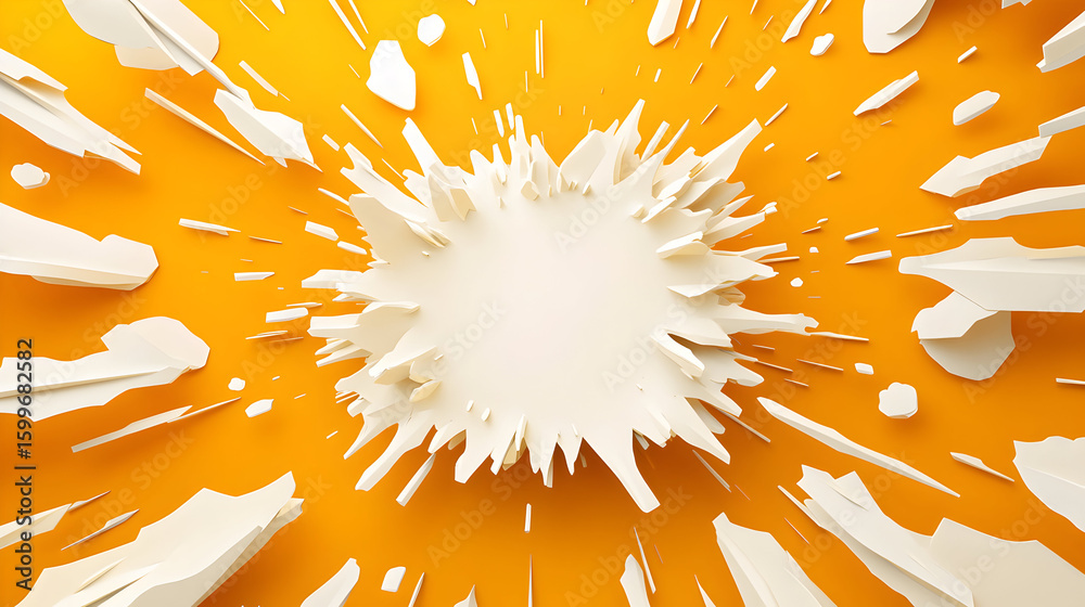 Fototapete abstract burst on orange background featuring dynamic paper explosion design