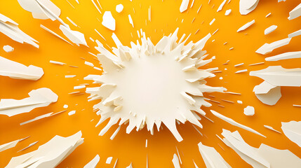 Abstract burst on orange background featuring dynamic paper explosion design