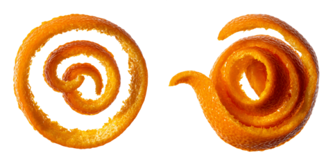 Spiraled Orange Peels on Transparent Background, PNG