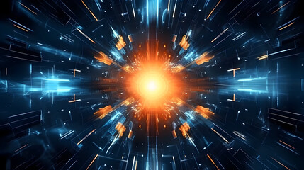 Abstract Technology Background with Glowing Energy Core and Geometric Patterns