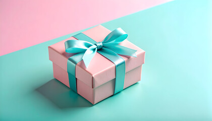 Elegant Gift Box on Pink and Teal Background