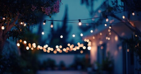 Obraz premium Outdoor string lights at dusk