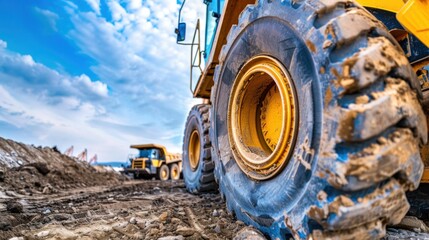 Close-up of heavy construction equipment under blue sky stock photo --ar 16:9 --raw --v 6 Job ID: 803570e2-955f-42f0-b68b-1963b0e84ce7