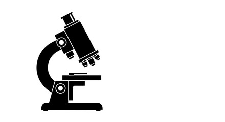 Black and white illustration of a classic microscope, scientific laboratory equipment, simple design, medical research, scientific instrument, biology, chemistry, technology, educational tool
