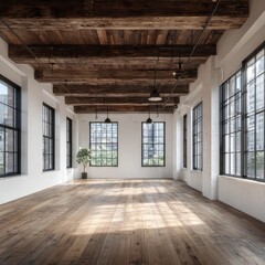 Obraz premium Spacious, light-filled loft with exposed beams