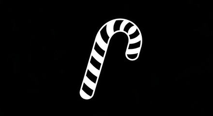 Classic Christmas Candy Cane, Festive Holiday Sweet Treat, Simple Black and White Minimalist Design Graphic Illustration