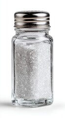 Clear glass salt shaker with metal lid