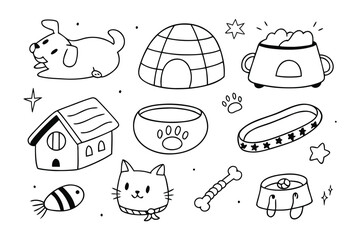 Hand-drawn Pet Supplies: A charming collection of hand-drawn pet-related items. Perfect for projects.