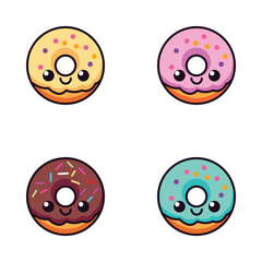 Vector Cartoon Cute Donuts Set