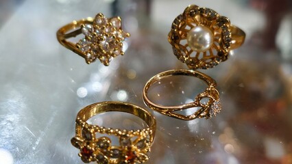 Elegant Gold Rings with Gemstones and Pearl, Exquisite Gold Rings with Floral Designs and Delicate Details