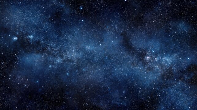 Deep blue starry sky with the Milky Way galaxy and scattered stars, evoking a sense of tranquility, wonder, and the infinite expanse of the cosmos.