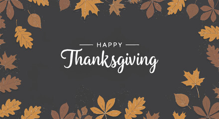 Elegant vector illustration of a "Happy Thanksgiving" greeting card designed with warm autumn tones. 