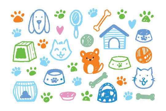 Pet Doodle Delight: A collection of whimsical hand-drawn illustrations featuring adorable pets and their accessories, each stroke conveying a sense of warmth and playfulness.