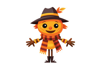 cartoon scarecrow smiley face with orange hat and striped scarf clipart vector