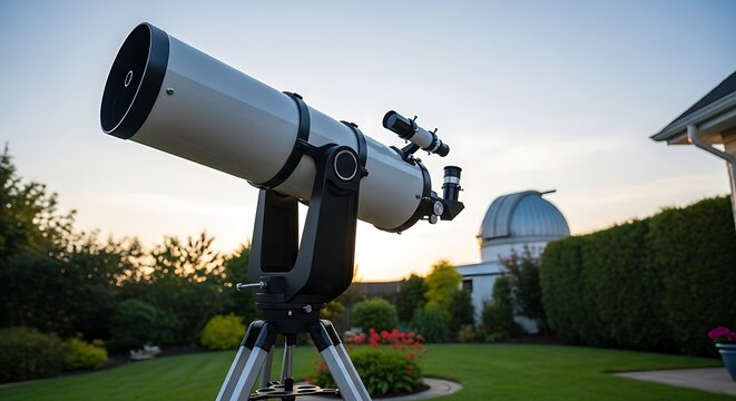 Observing celestial events with advanced telescope in backyard view