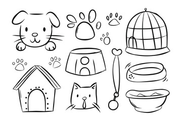 Pet Essentials Sketch: A charming sketch highlights the essential items for pet care, including a dog house, food bowl, and adorable paw prints.