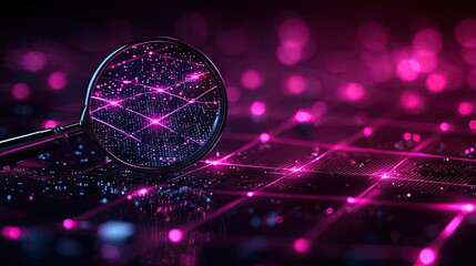 Magnifying Glass Inspecting Circuit Board Data