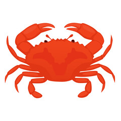 Flat vector illustration of a red crab with detailed claws and shell, great for seafood menus, educational materials, marine-themed content, or children’s design