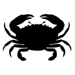 Solid black silhouette illustration of a crab with raised claws, perfect for logos, icons, marine-themed graphics, or educational sea animal visuals