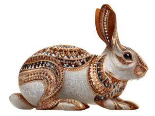 Intricate Hare Artistry: A meticulously crafted hare figurine, showcasing an impressive fusion of artistic design and detailed embellishment. 