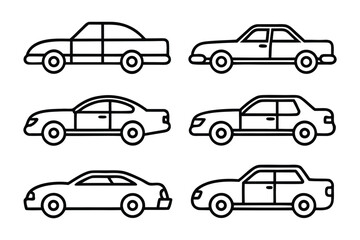 Car Outline Collection: A selection of detailed car outline, ideal for design projects, depicting various car types in a simple, illustrative style, ready to add a touch of automotive flair.