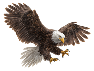  Landing Bald Eagle with Extended Talons and Open Wings, Side View, Isolated on Transparent Background