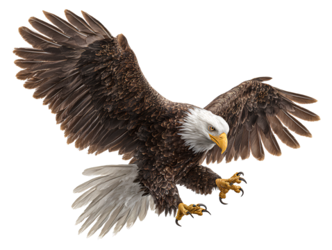 Landing Bald Eagle with Extended Talons and Open Wings, Side View, Isolated on Transparent Background