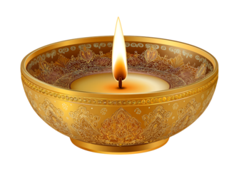 Illustration of an Indian diya lamp isolated on a transparent background