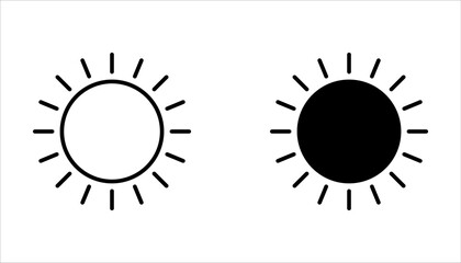 Sun icon set. Yellow sun icons. Shine sun ray set, vector illustration on white background