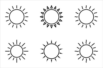 Sun icon set. Yellow sun icons. Shine sun ray set, vector illustration on white background