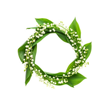 Floral wreath with lily of the valley flowers on transparent background