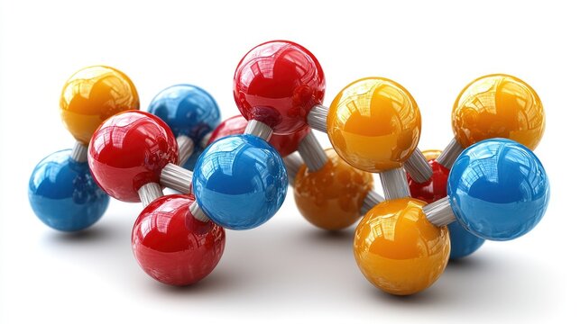 Colorful Molecular Structure: A 3D Rendering of a vibrant molecule model, showcasing science, chemistry, and atomic bonds. - Powered by Adobe