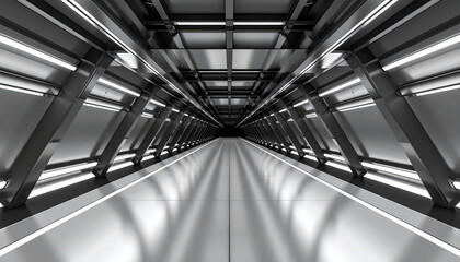 Sleek Corridor of Modern Design: A breathtaking perspective showcases a contemporary corridor, defined by sharp lines, metallic surfaces, and the symmetry of illuminating panels.
