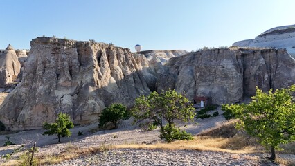 Eroded rock formations. Rocky landscape view. historical unique ancient open-air museum ruins. Rocky landscape trail.High quality 4k footage