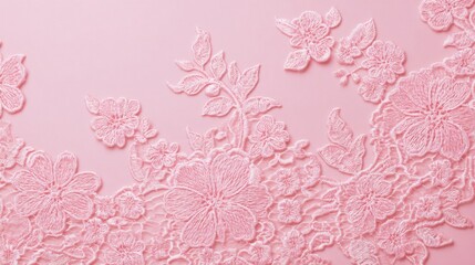 Delicate pink floral lace design showcasing intricate embroidery details on a soft background