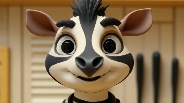 Cartoon Zebra A charming zebra character smiles against a blurry background