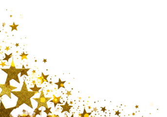 Golden Star Confetti Corner Border on Black Background for Celebrations and Festive Designs with Copy Space