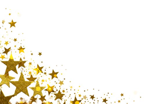 Golden Star Confetti Corner Border on Black Background for Celebrations and Festive Designs with Copy Space