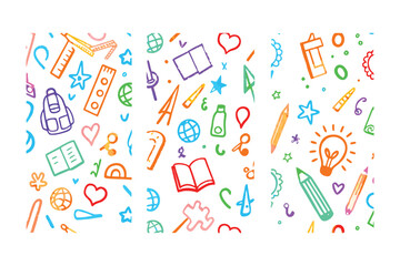 Educational doodles: A vibrant collection of hand-drawn educational elements, from books and pencils to globes and stars, creating a playful and inspiring background.