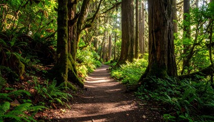 Obraz premium Sunlit forest path (1)