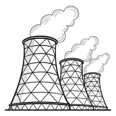 a black and white drawing of a nuclear power plant