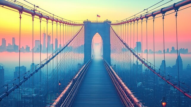 Manhattan Bridge Sunrise: A Dreamlike Cityscape