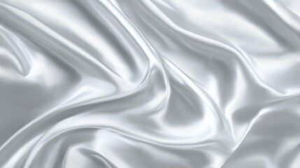 Smooth white satin fabric drapes gracefully with gentle folds and subtle reflections, creating a soft, elegant texture that conveys luxury and sophistication.