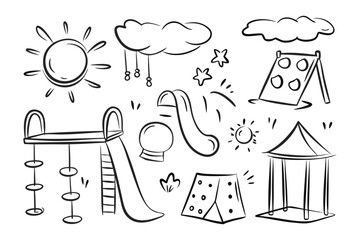 Sketchy Playground: A whimsical collection of playground elements, featuring playful drawings of slides, swings, and whimsical designs evoking a sense of outdoor fun and childhood playfulness.