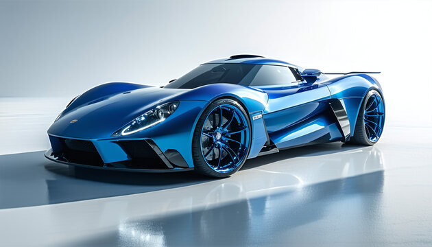 A futuristic blue car in white background, 4k, 5.3k 